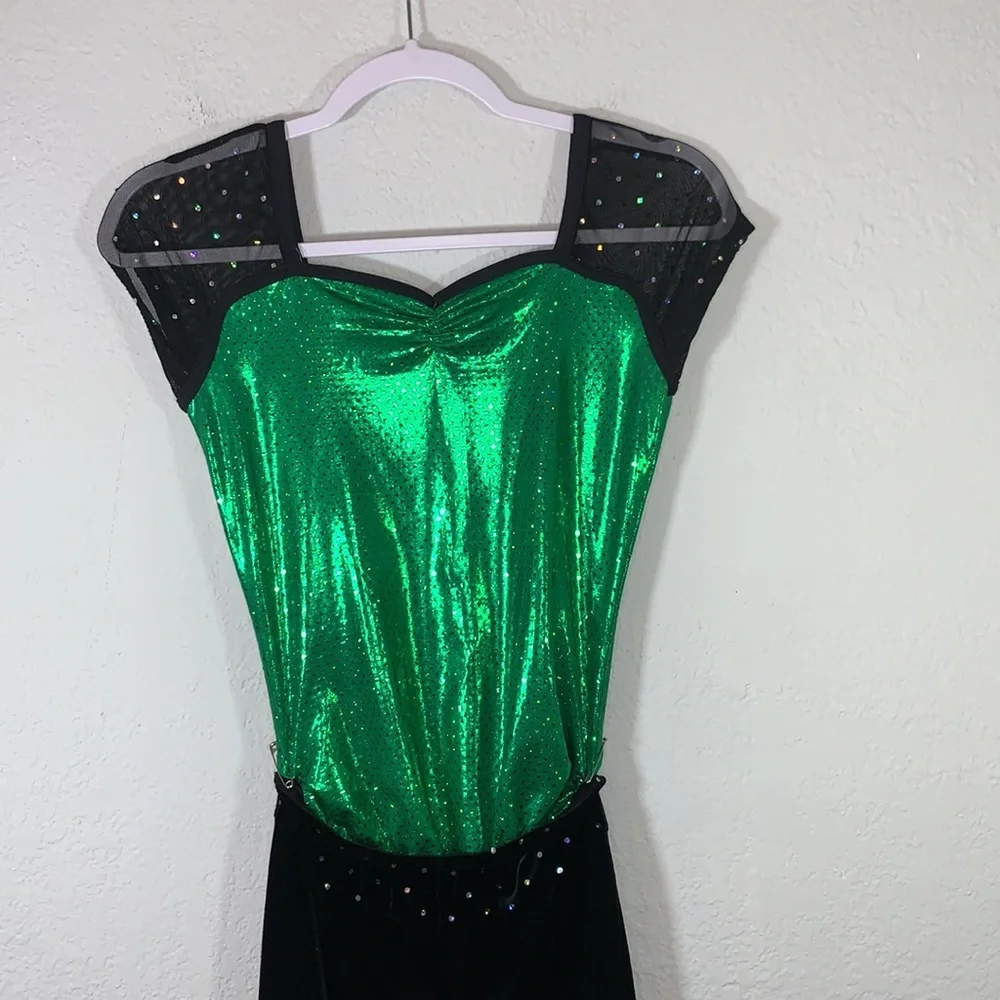 A Wish Come True Yeah! Green Black Leotard Pant Dance Costume Set Girls LC 12-14